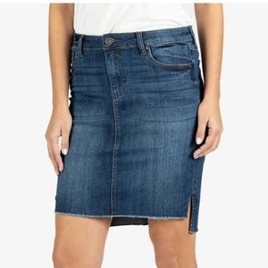Kut from the Kloth High Low Fringe Hem Denim Skirt